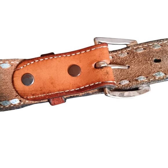 32 Vintage Men's Belt Leather Western Cowboy "Gary" Monogram USA 1970's Hippy - Picture 6 of 7